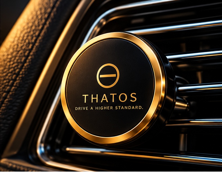 THATOS round passive car vent diffuser with thin polished gold rim